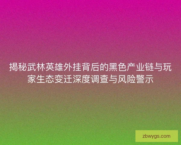 揭秘武林英雄外挂背后的黑色产业链与玩家生态变迁深度调查与风险警示