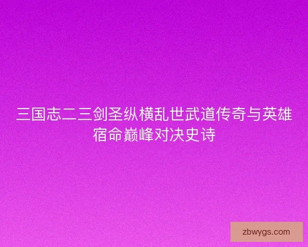 三国志二三剑圣纵横乱世武道传奇与英雄宿命巅峰对决史诗 三国志二三剑圣纵横乱世武道传奇与英雄宿命巅峰对决史诗