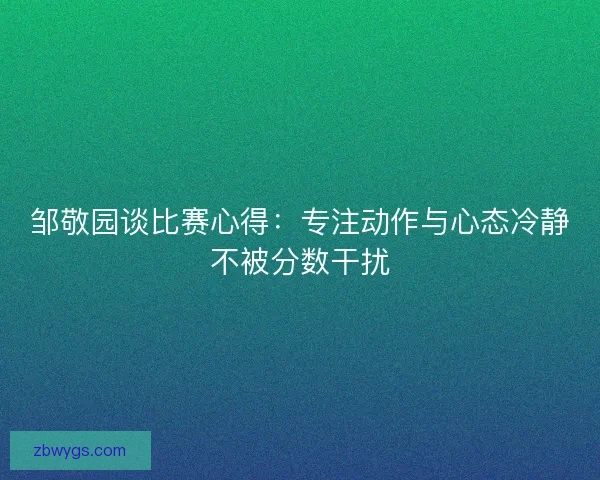 邹敬园谈比赛心得：专注动作与心态冷静不被分数干扰