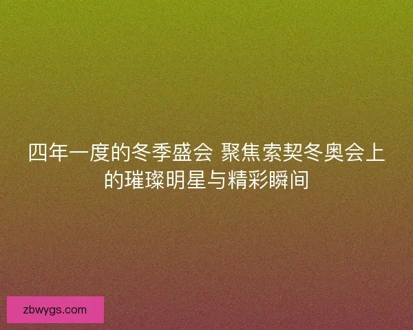 四年一度的冬季盛会 聚焦索契冬奥会上的璀璨明星与精彩瞬间